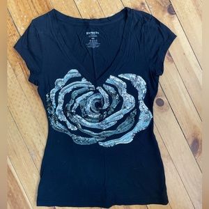 Express Black Sequin Rose Tee size XXSMALL